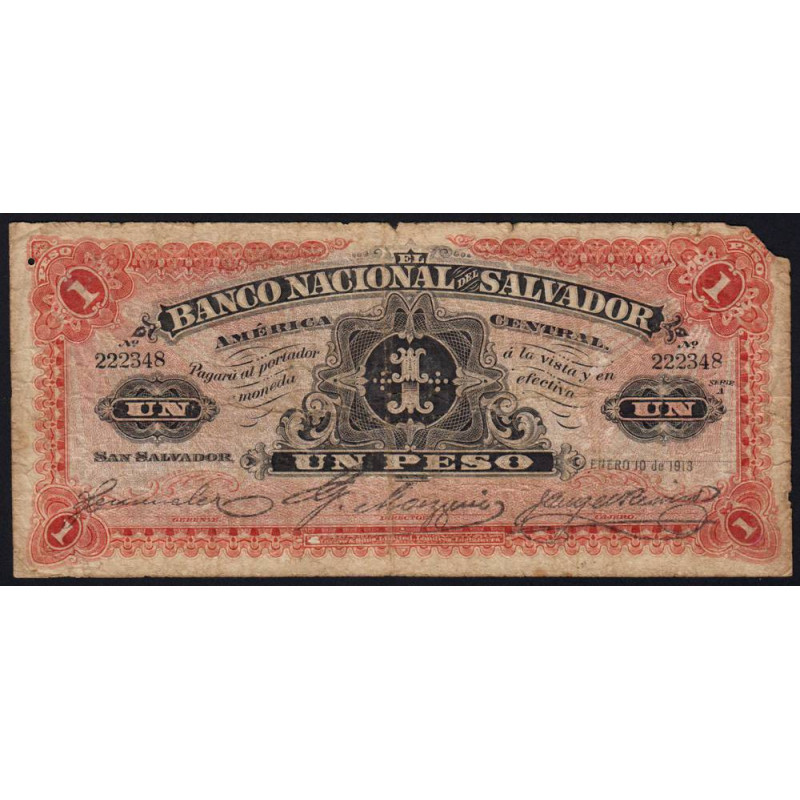 El Salvador - Pick S 161b - 1 peso - Série A - 10/01/1913 - Etat : B-