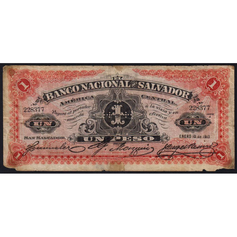 El Salvador - Pick S 161b - 1 peso - Série A - 10/01/1913 - Etat : B-