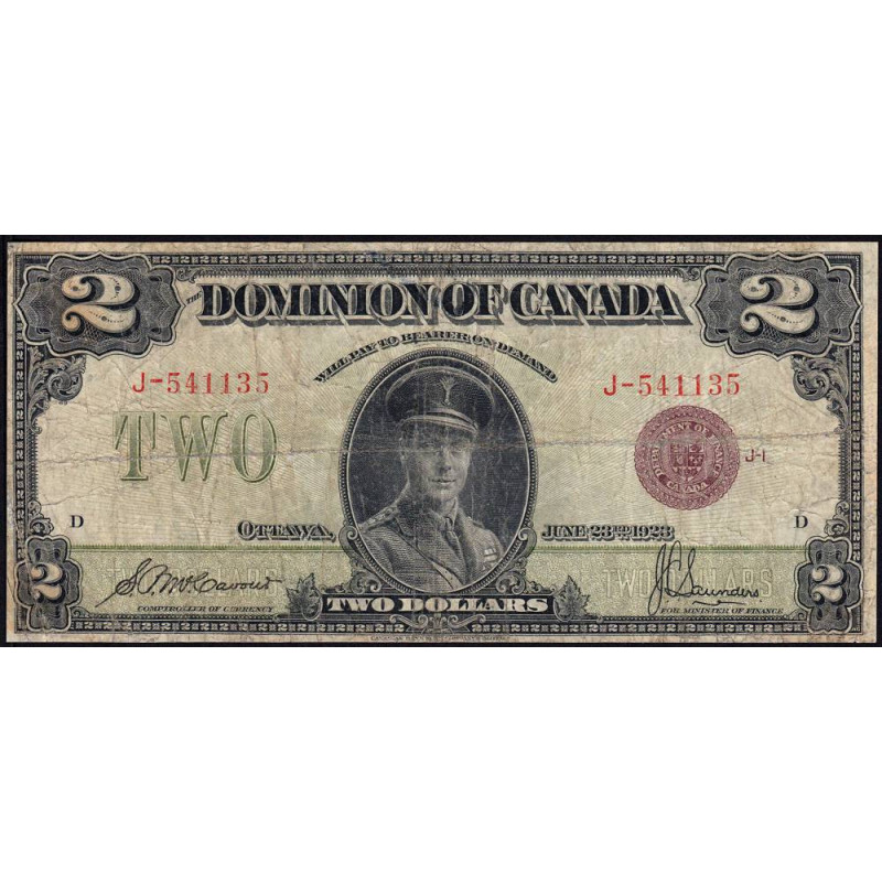 Canada - Pick 34e - 2 dollars - Série J - 02/07/1923 - Etat : B+