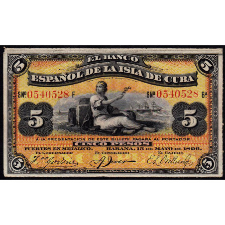 Cuba - Pick 48b - 5 pesos - Série F - 15/05/1896 - Etat : SUP+