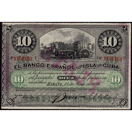 Cuba - Pick 49d_2 - 10 pesos - Série E - 15/05/1896 - Etat : SUP