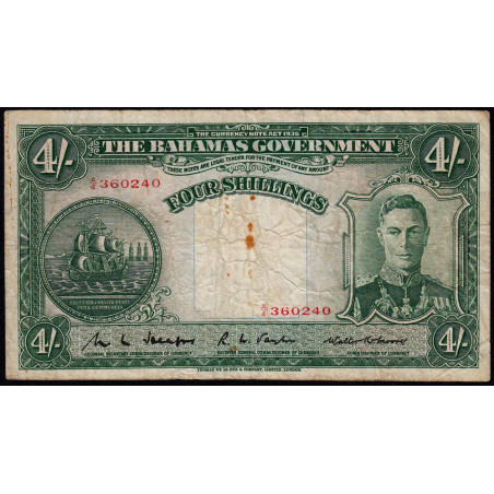 Bahamas - Pick 9b - 4 shillings - Série A/4 - 1941 - Etat : B+ à TB-