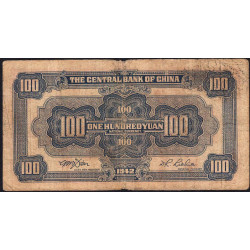 Chine - Central Bank of China - Pick 249b - 100 yüan - 1942 - Etat : B+