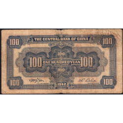 Chine - Central Bank of China - Pick 249b - 100 yüan - Série AV - 1942 - Etat : B+