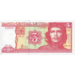 Cuba - Pick 127b - 3 pesos - Série FB-14 - 2005 - Etat : SUP