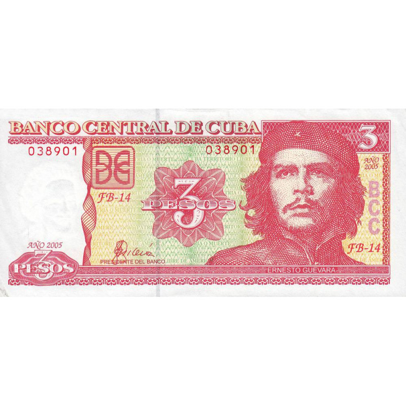 Cuba - Pick 127b - 3 pesos - Série FB-14 - 2005 - Etat : SUP