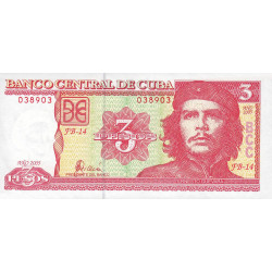 Cuba - Pick 127b - 3 pesos - Série FB-14 - 2005 - Etat : SPL