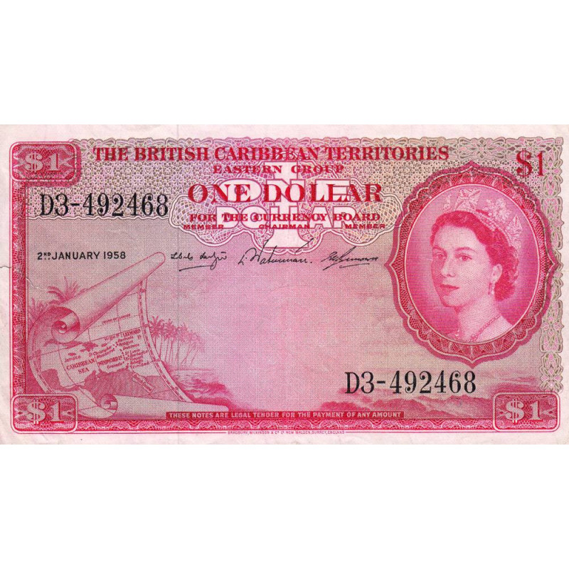 Territ. Anglais des Caraïbes - Pick 7c_1 - 1 dollar - Série D3 - 02/01/1958 - Etat : TTB-