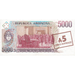Argentine - Pick 321 - 5 australes sur 5'000 pesos argentinos - Série B - 1985 - Etat : NEUF