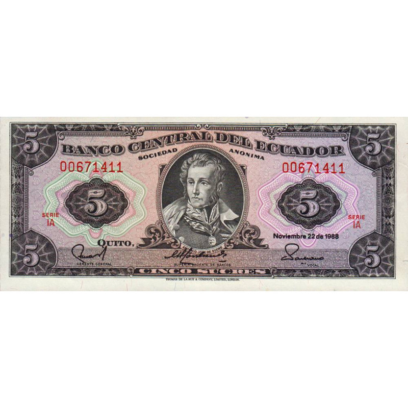 Equateur - Pick 113d_1 - 5 sucres - Série IA - 22/11/1988 - Etat : NEUF
