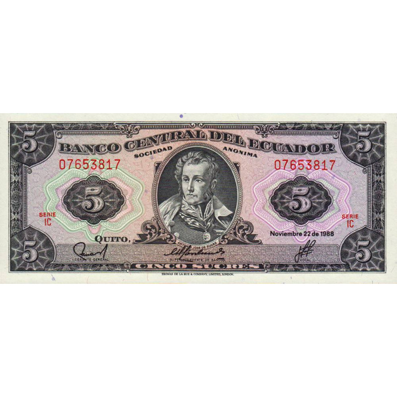 Equateur - Pick 113d_3 - 5 sucres - Série IC - 22/11/1988 - Etat : NEUF