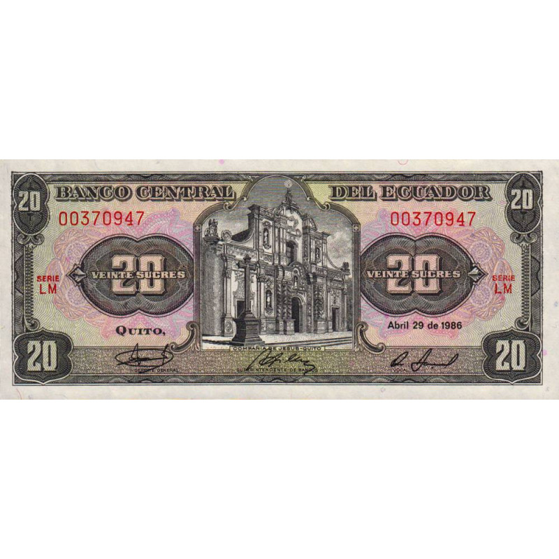 Equateur - Pick 121A - 20 sucres - Série LM - 29/04/1986 - Etat : NEUF
