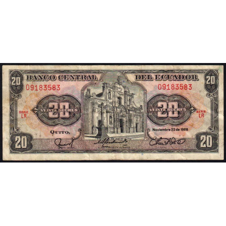 Equateur - Pick 121A - 20 sucres - Série LR - 22/11/1988 - Etat : TB