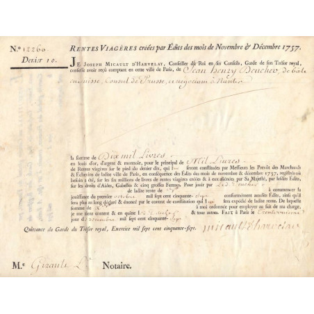 Paris - Louis XV - Emprunt royal de 1757 - Denier 10 - Etat : SUP