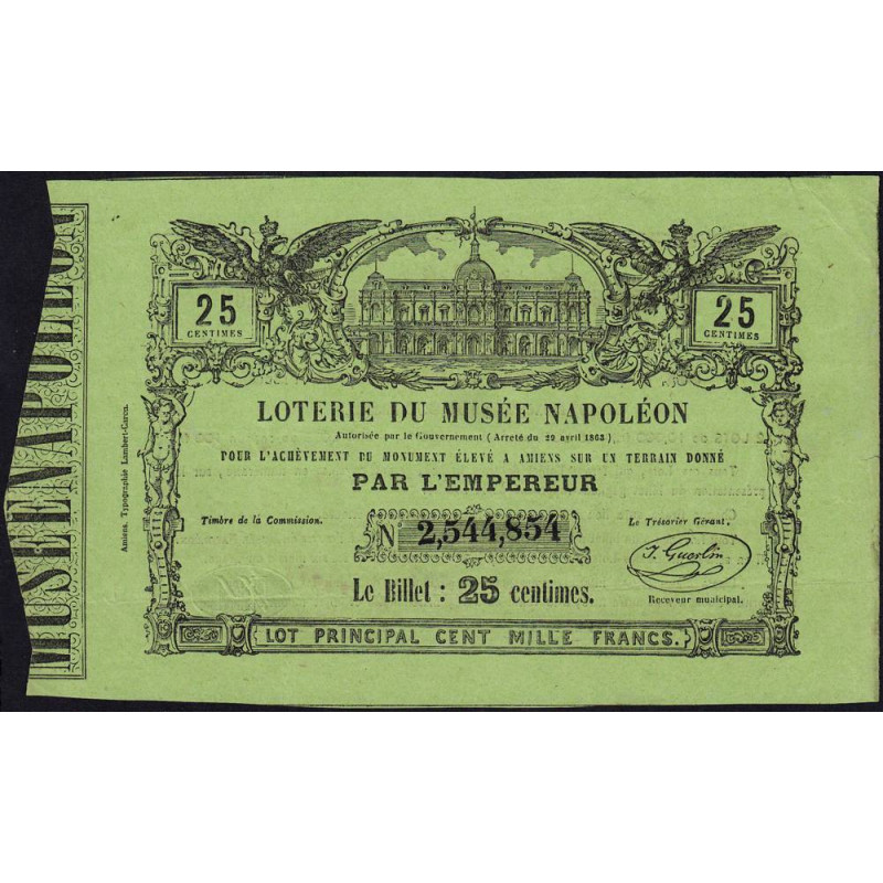 1863 - Amiens - Loterie du Musée Napoléon - 25 centimes - Etat : SUP+
