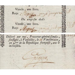Yvelines - Versailles - Révolution - 1 livre de viande 1795 - Etat : SUP+
