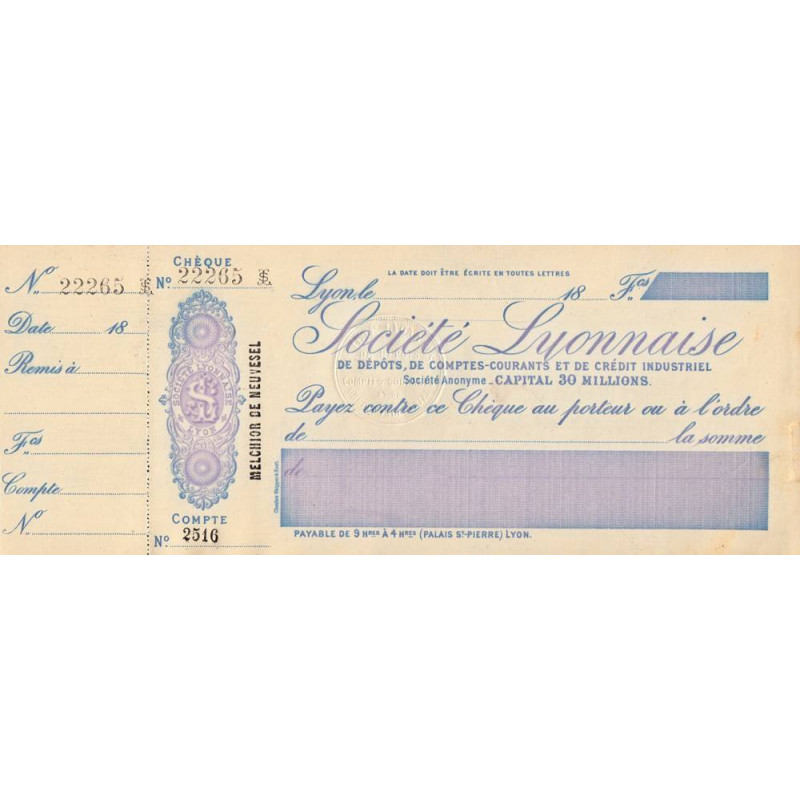 Société Lyonnaise de Dépots - Lyon - 1890 - Etat : SPL