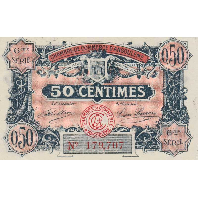 Angoulême - Pirot 9-46 - 50 centimes - 6ème série - 14/01/192 - Etat : SPL