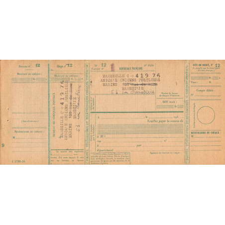 Chèque Postal - Marseille - 1939 - Etat : TTB