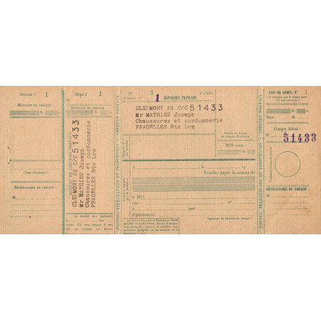 Chèque Postal - Pradelles - 1946 - Etat : SUP