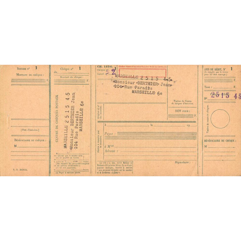 Chèque Postal - Marseille - 1956 - Etat : SUP