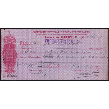 Comptoir National d'Escompte de Paris - Marseille - 1915 - Etat : SUP