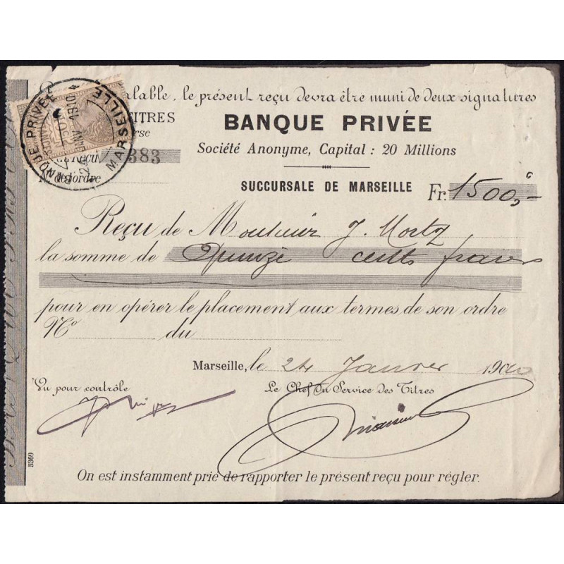 Banque Privée - Marseille - 1910 - Etat : TTB