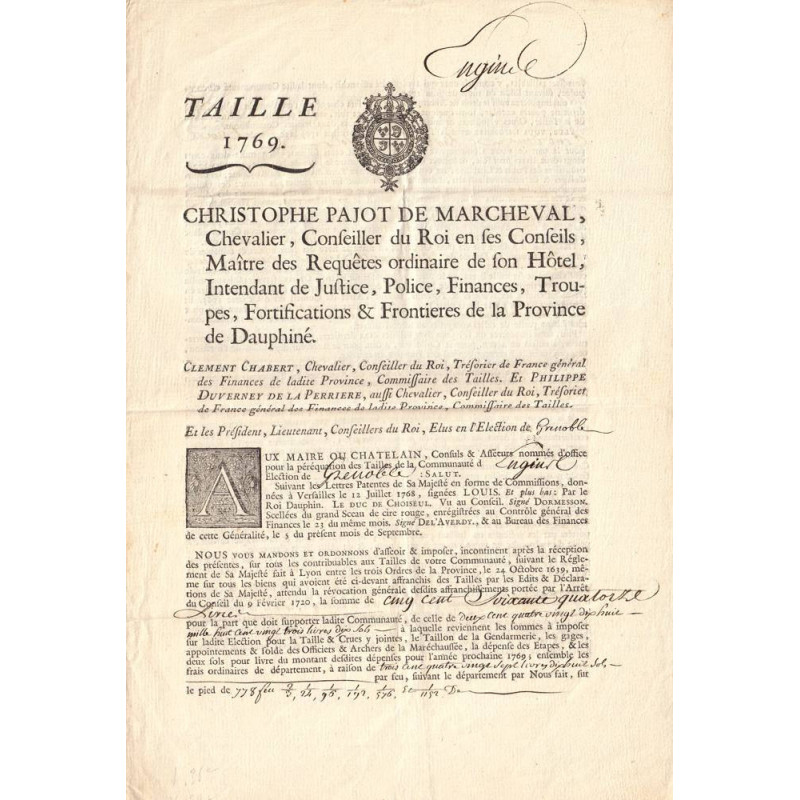 Isère - Grenoble - Louis XV - Taille de 1769 - Etat : SUP