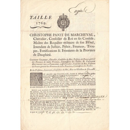 Isère - Grenoble - Louis XV - Taille de 1769 - Etat : SUP