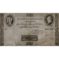 Assignat 22a - 25 livres - 16 décembre 1791 - Série 436 - Etat : TTB