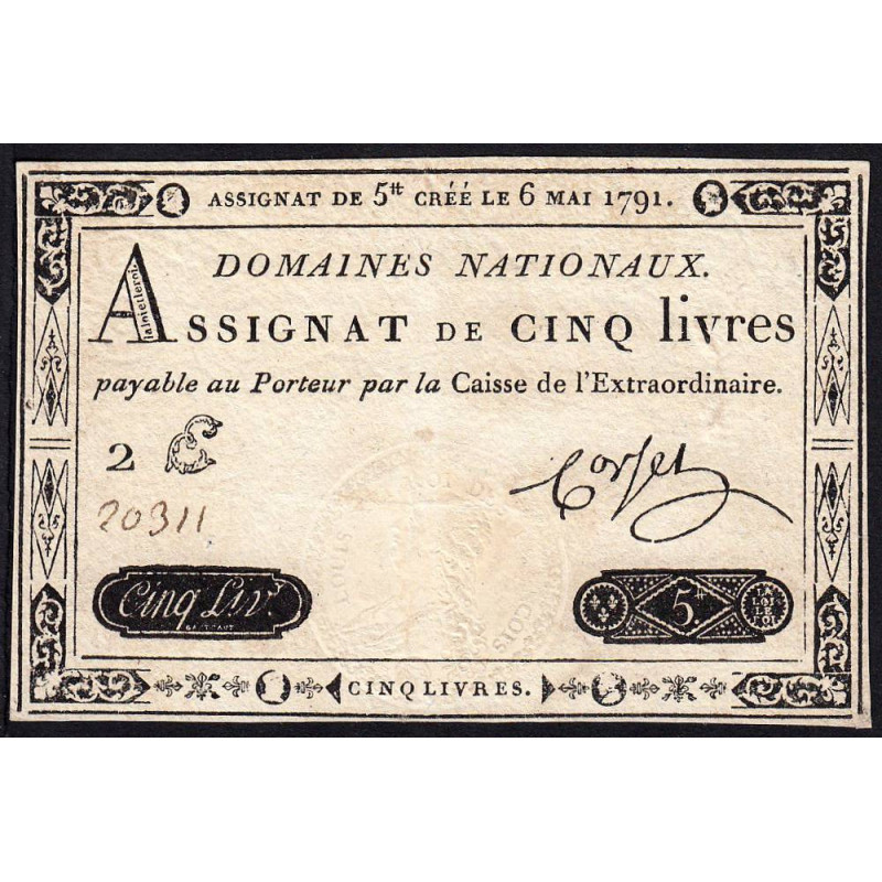 Assignat 12a - 5 livres - 6 mai 1791 - Série 2E - Etat : SUP