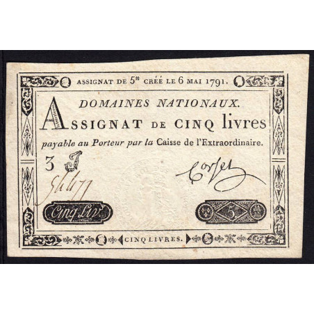 Assignat 12a - 5 livres - 6 mai 1791 - Etat : SUP+
