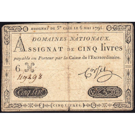 Assignat 12a - 5 livres - 6 mai 1791 - Etat : TB