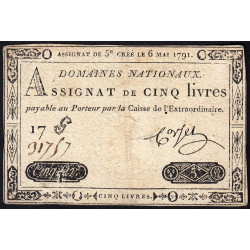 Assignat 12a - 5 livres - 6 mai 1791 - Etat : TB