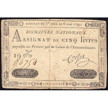 Assignat 12a - 5 livres - 6 mai 1791 - Etat : TB