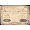 Assignat 12a - 5 livres - 6 mai 1791 - Série 19K - Etat : TB