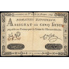 Assignat 19a - 5 livres - 28 septembre 1791 - Série 25D - Etat : TB-