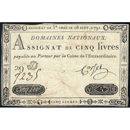 Assignat 19a - 5 livres - 28 septembre 1791 - Etat : TB+