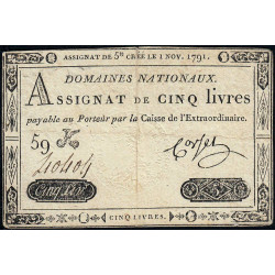 Assignat 20a - 5 livres - 1 novembre 1791 - Etat : TTB-