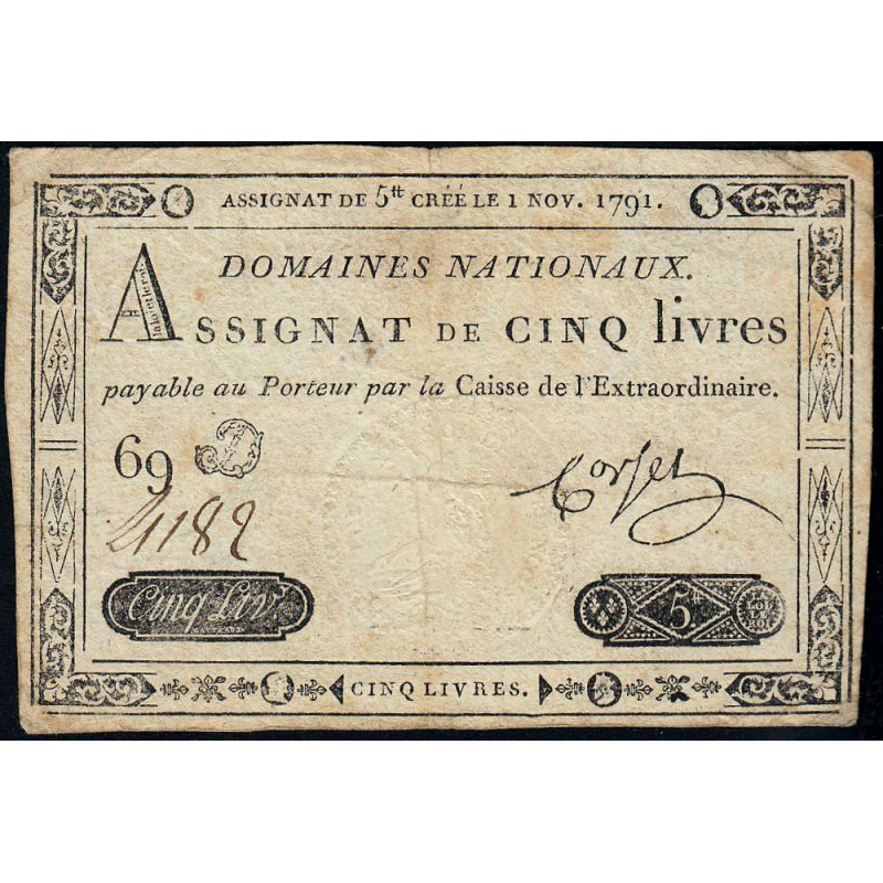 Assignat 20a - 5 livres - 1 novembre 1791 - Etat : TTB-