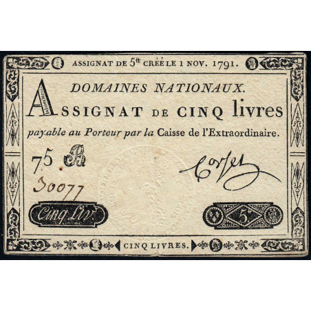 Assignat 20a - 5 livres - 1 novembre 1791 - Etat : TTB-