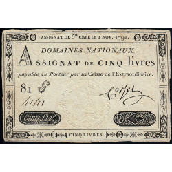 Assignat 20a - 5 livres - 1 novembre 1791 - Etat : TTB-