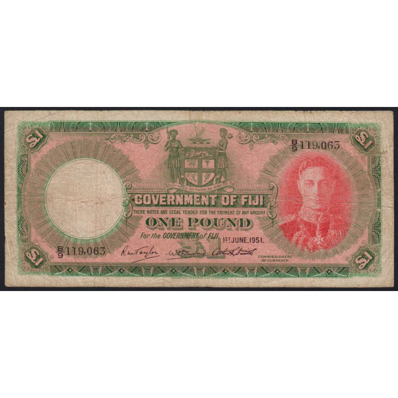 Fidji - Pick 40f - 1 pound - Série B/9 - 01/06/1951 - Etat : B+
