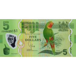 Fidji - Pick 115r (remplacement) - 5 dollars - Série ZZ - 2013 - Polymère - Etat : NEUF