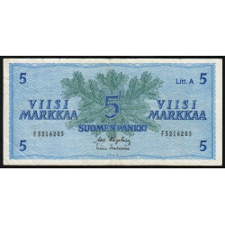 Finlande - Pick 103a_18 - 5 markkaa - Litt. A - Série F - 1963 (1976) - Etat : TB+