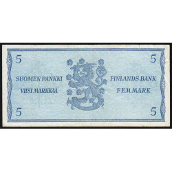 Finlande - Pick 103a_18 - 5 markkaa - Litt. A - Série F - 1963 (1976) - Etat : TB+