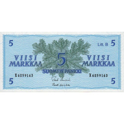 Finlande - Pick 106Aa_19 - 5 markkaa - Litt. B - Série X - 1963 (1969) - Etat : NEUF