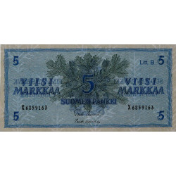 Finlande - Pick 106Aa_19 - 5 markkaa - Litt. B - Série X - 1963 (1969) - Etat : NEUF