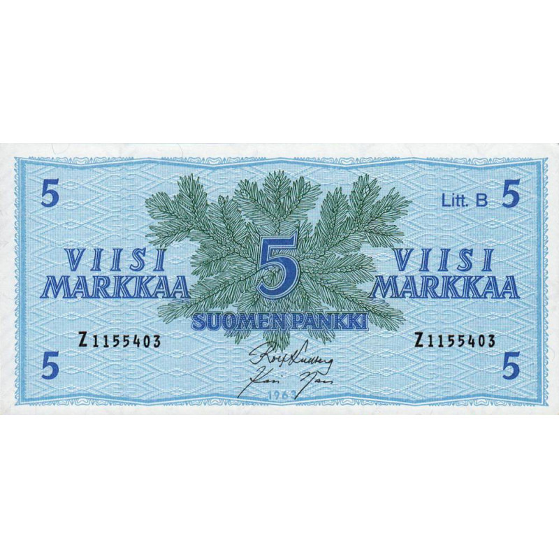 Finlande - Pick 106Aa_30 - 5 markkaa - Litt. B - Série Z - 1963 (1969) - Etat : NEUF