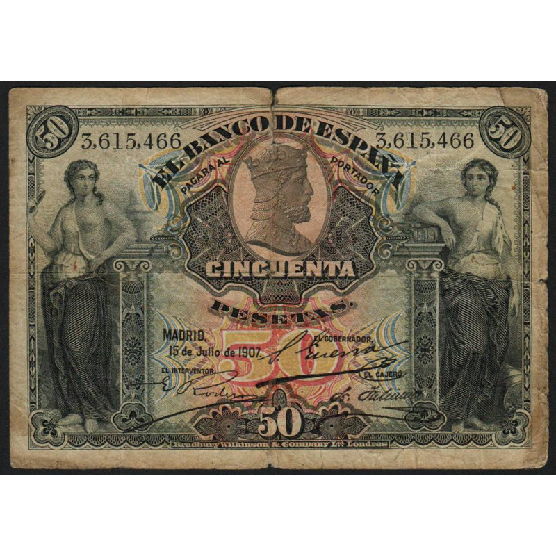 Espagne - Pick 63a - 50 pesetas - 15/07/1907 - Etat : B+